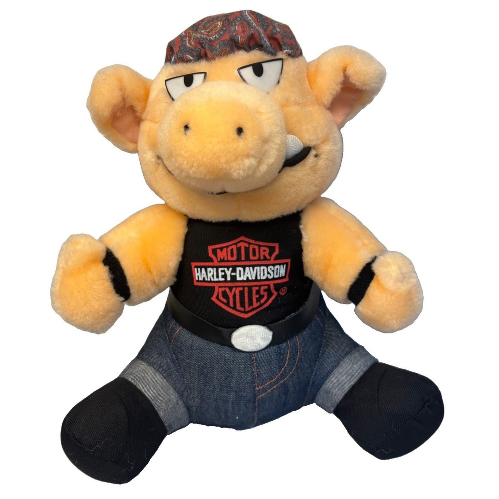 Vintage 1997 Harley Davidson Biker Hog Pig Plush Play By Play Stuffed Animal 10"